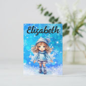 女の子の冬のアイススケート フィギュアスケート スノーフレーク ポストカード (スタンド正面)