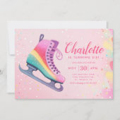 女の子の冬のスケート場の誕生日パーティー 招待状 (正面)