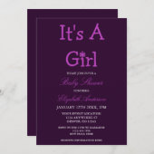 女の子の冬のスノーフレーク赤ちゃんシャワー 招待状 (正面/裏面)