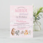 女の子の冬の森　1歳の誕生日パーティー招待状 招待状 (スタンド正面)