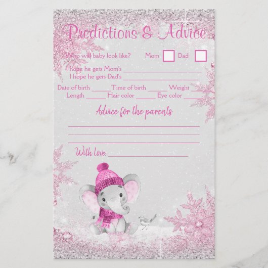 女の子の冬の象の赤ちゃんのシャワー ダブル ゲーム フライヤー (正面)