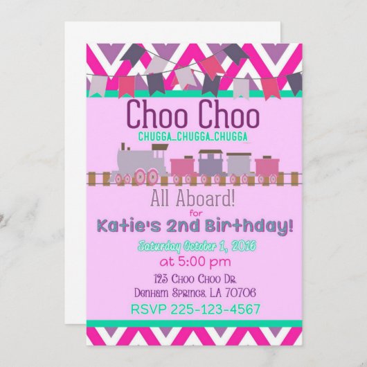 女の子の列車の誕生日の招待状 招待状 (正面/裏面)