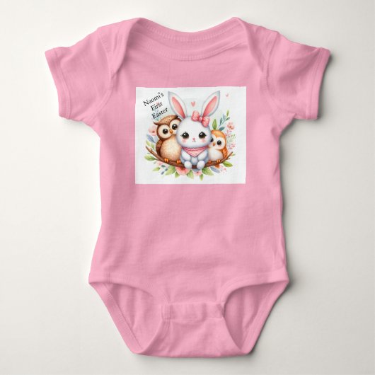 女の子の初めてのイースター  名前入りかわいいベビー服 ベビーボディスーツ (正面)