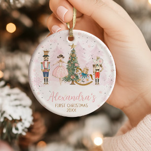 女の子の初めてのクリスマスピンクのくるみ割り人形バレエ セラミックオーナメント