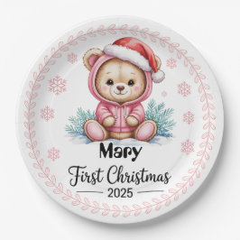 女の子の初めてのクリスマス紙皿 - 編集可能 ペーパープレート