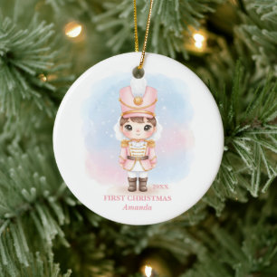 女の子の初めてのクリスマス ピンクのくるみ割り人形 写真 セラミックオーナメント