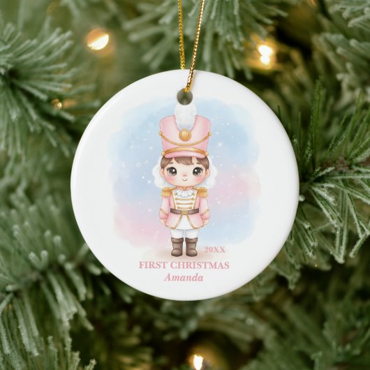 女の子の初めてのクリスマス ピンクのくるみ割り人形 写真 セラミックオーナメント (ツリー)