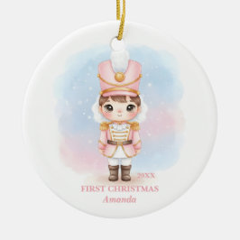 女の子の初めてのクリスマス ピンクのくるみ割り人形 写真 セラミックオーナメント