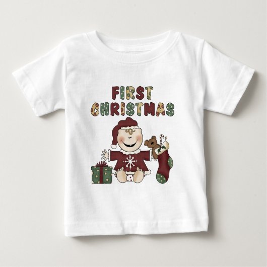 女の子の初めてのクリスマス ベビーTシャツ (正面)