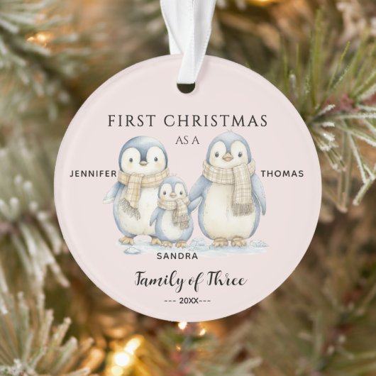 女の子の初めてのクリスマス ペンギンの3人家族 オーナメント (ツリー)
