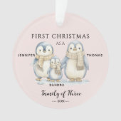 女の子の初めてのクリスマス ペンギンの3人家族 オーナメント (正面)