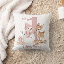 女の子の初めてのクリスマス 雪だるまと鹿 クッション