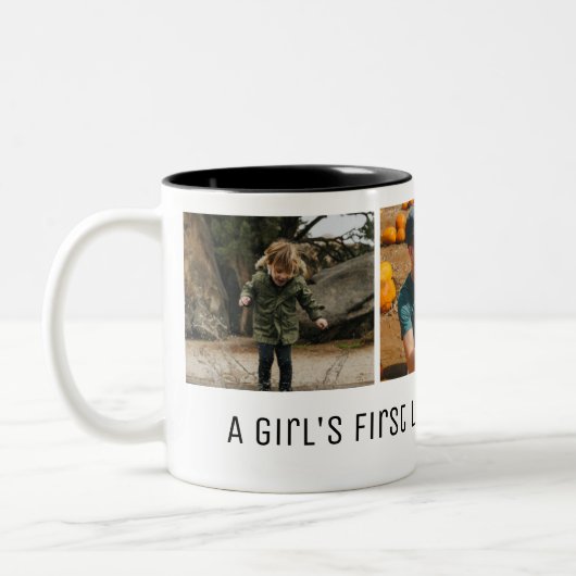 女の子の初めての愛のお父さんの日写真 ツートーンマグカップ (左)