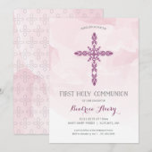 女の子の初めての聖体拝領の招待状、水彩 招待状 (正面/裏面)
