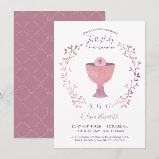 女の子の初めての聖体拝領招待状カード 招待状 (正面/裏面)