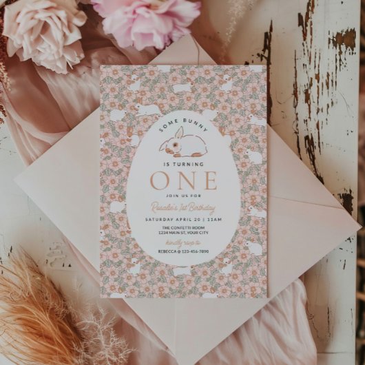女の子の初めての誕生日のイースターバニー 招待状