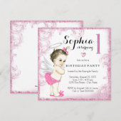 女の子の初めての誕生日パーティー ピンクの天使 招待状 (正面/裏面)