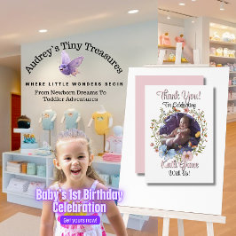 女の子の初めての誕生日 春の蝶 サンキューカード