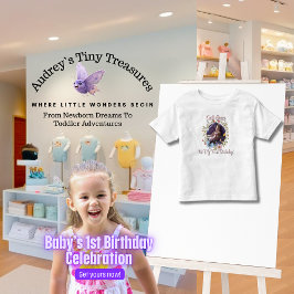 女の子の初めての誕生日 春の蝶  トドラーTシャツ