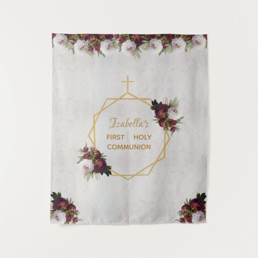 女の子の初聖体拝領の背景　ゴールド　バーガンディ　大理石 タペストリー (正面)