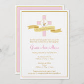 女の子の初聖体拝領招待状 - ピンク 招待状 (正面/裏面)