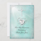 女の子の初聖体拝領 ティールブルー 天の川 招待状 (正面)