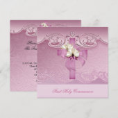 女の子の初聖体拝領 ピンクの十字架 招待状 (正面/裏面)