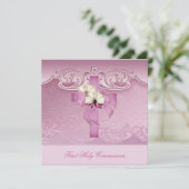 女の子の初聖体拝領 ピンクの十字架 招待状 (スタンド正面)