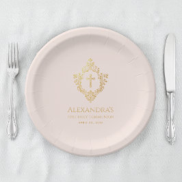 女の子の初聖体拝領 ピンク ヴィンテージ 偽金 クラウン ペーパープレート
