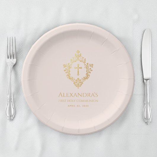女の子の初聖体拝領 ピンク ヴィンテージ 偽金 クラウン ペーパープレート