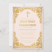 女の子の初聖体拝領 ピンク 偽金 ヴィンテージ オーナメント 招待状 (正面)