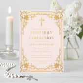 女の子の初聖体拝領 ピンク 偽金 ヴィンテージ オーナメント 招待状