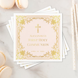 女の子の初聖体拝領 ブッシュピンク 偽金クロス スタンダードカクテルナプキン