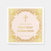 女の子の初聖体拝領 ブッシュピンク 偽金クロス スタンダードカクテルナプキン (正面)