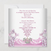 女の子の初聖体拝領 ライトピンクのレースの写真 招待状 (裏面)