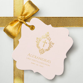 女の子の初聖体 ピンク 偽金 ヴィンテージ クレスト フェイバータグ