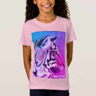 女の子の動物の活動家のピンクのトラのTシャツ Tシャツ