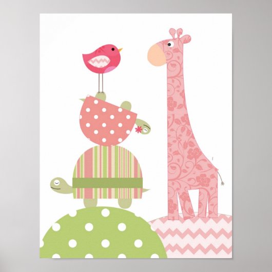 女の子の動物ポスター 幼稚園と子供部屋用 ポスター (正面)