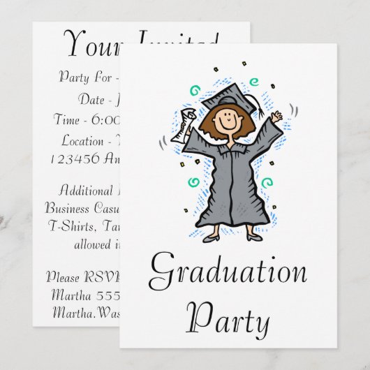 女の子の卒業生のお祝い 招待状 (正面/裏面)