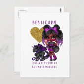 女の子の友人ギフト黒ユニコーンベスタコーンマジカル ポストカード (正面/裏面)