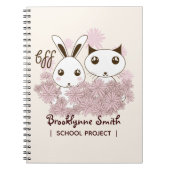 女の子の友情 BFF かわいい漫画の子猫とうさぎ ノートブック (正面)