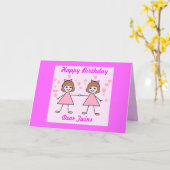 女の子の双子,ハッピーバースデー カード (黄色い花)