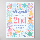 女の子の可愛い虹色のプール2歳の誕生日ウェルカム ポスター (正面)