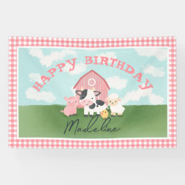 女の子の可愛い農場動物の牧場の誕生日 横断幕