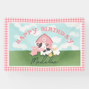 女の子の可愛い農場動物の牧場の誕生日 横断幕