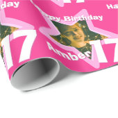 女の子の名前あなたの写真を追加17th誕生日ピンクの星 ラッピングペーパー