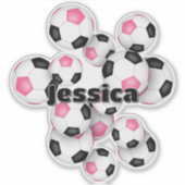 女の子の名前のピンクブラックサッカーボールのシール シール (正面)
