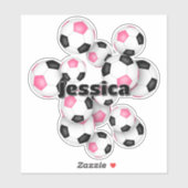 女の子の名前のピンクブラックサッカーボールのシール シール (シート)