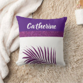 女の子の名前のワンポイントパームリーフ紫グリッター クッション (ブランケット)