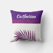 女の子の名前のワンポイントパームリーフ紫グリッター クッション (裏面)